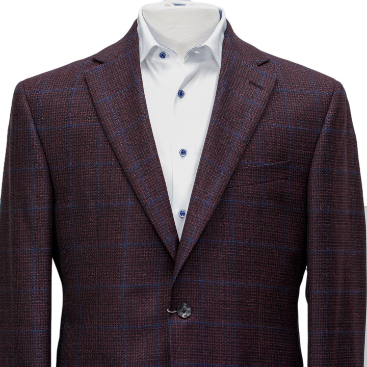 Burgundy with Blue Check Essence Modern Fit Sport Coat - Boutique Jacques Last Call