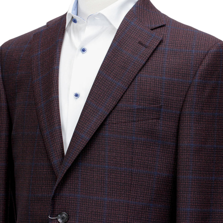 Burgundy with Blue Check Essence Modern Fit Sport Coat - Boutique Jacques Last Call