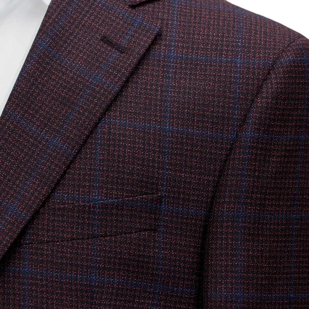 Burgundy with Blue Check Essence Modern Fit Sport Coat - Boutique Jacques Last Call