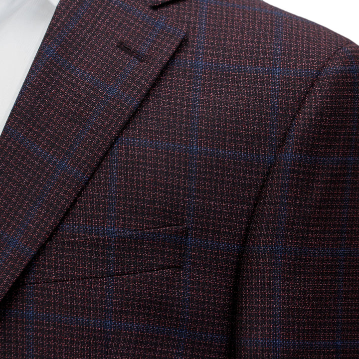 Burgundy with Blue Check Essence Modern Fit Sport Coat - Boutique Jacques Last Call