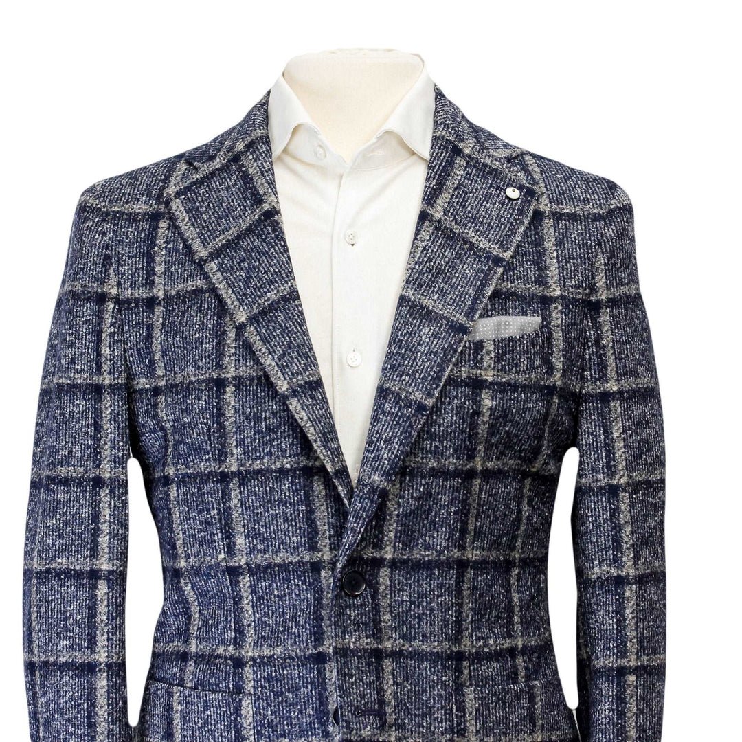 Blue Check Wool Jersey Contemporary Fit Sport Jacket - L.B.M 1911
