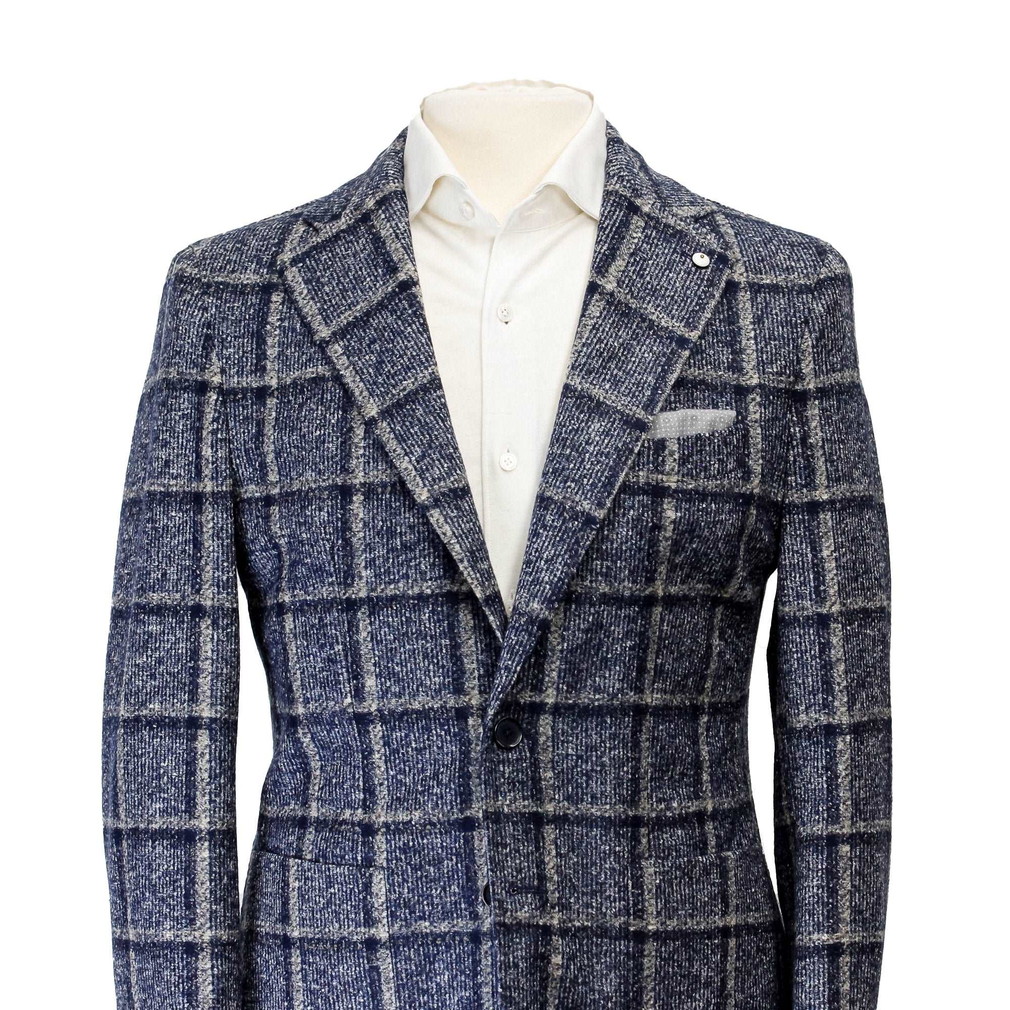 Blue Check Wool Jersey Contemporary Fit Sport Jacket - L.B.M 1911