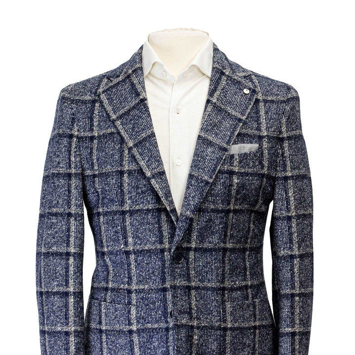 Blue Check Wool Jersey Contemporary Fit Sport Jacket - L.B.M 1911
