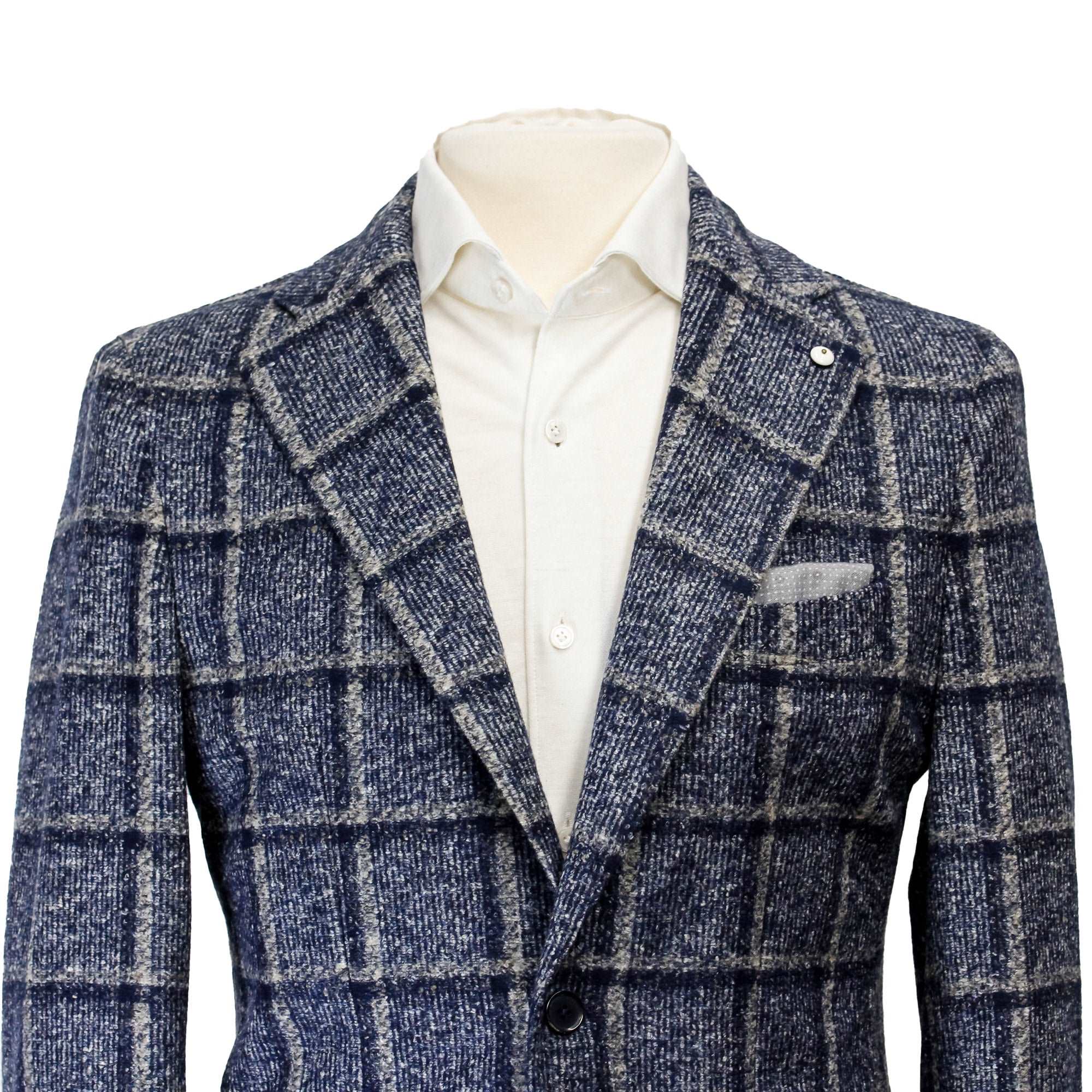 Blue Check Wool Jersey Contemporary Fit Sport Jacket - L.B.M 1911