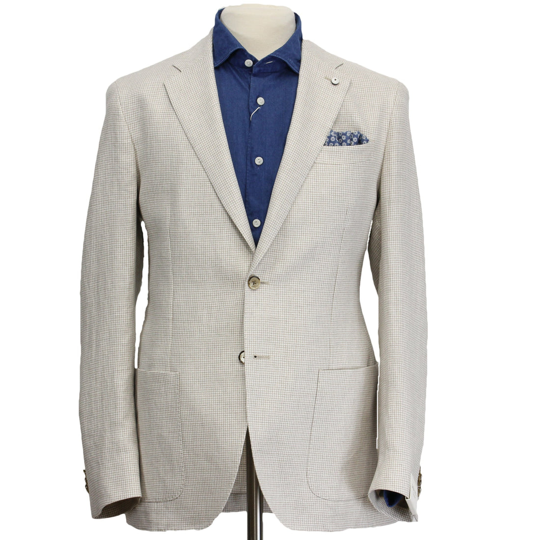 Oatmeal Houndstooth Linen Unconstructed Jacket - LBM 1911 - Boutique Jacques International