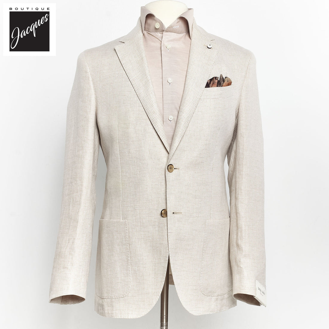 Oatmeal Houndstooth Linen Unconstructed Jacket - LBM 1911 - Boutique Jacques International