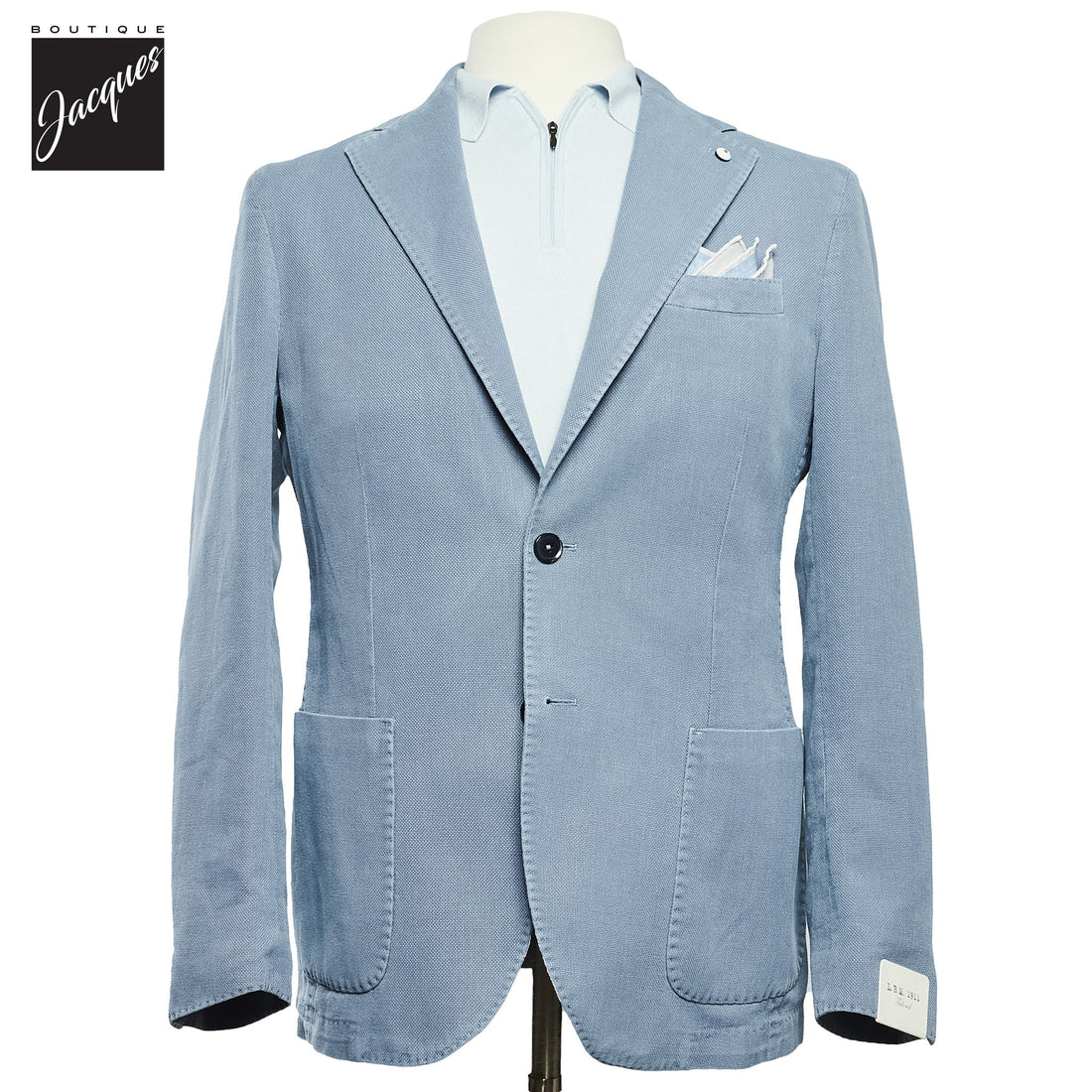 Light Blue Solid Cotton-Ramie Unconstructed Contemporary Fit Sport Jacket - L.B.M. 1911