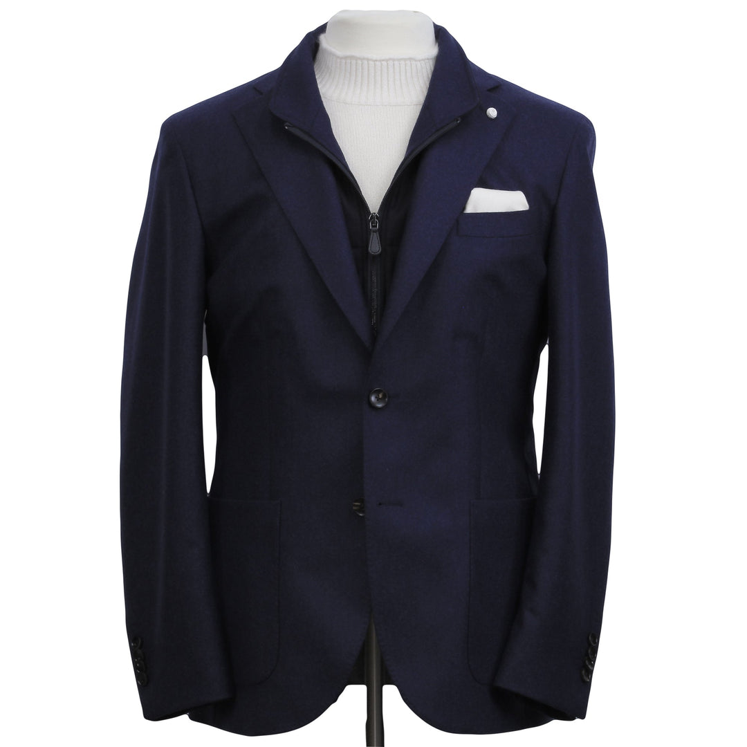 Royal Blue Solid Wool Hybrid Sport Jacket with Bib - Luigi Bianchi - Boutique Jacques Last Call