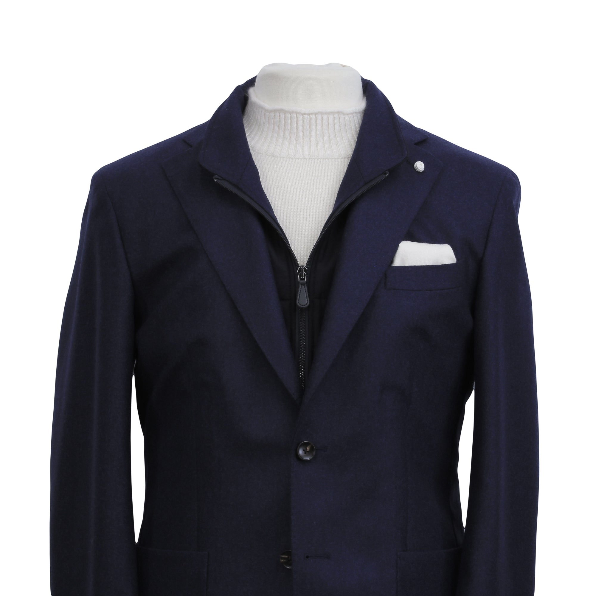 Royal Blue Solid Wool Hybrid Sport Jacket with Bib - Luigi Bianchi - Boutique Jacques Last Call