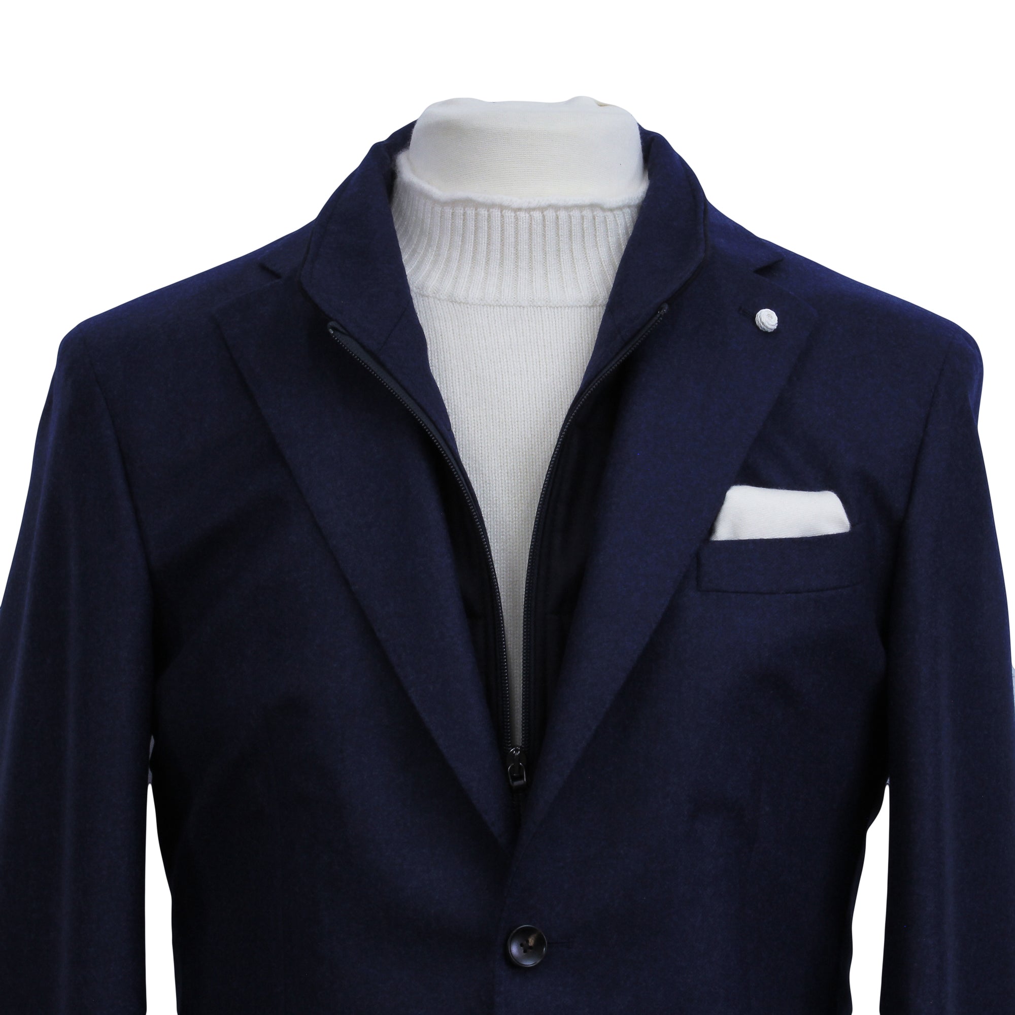 Royal Blue Solid Wool Hybrid Sport Jacket with Bib - Luigi Bianchi - Boutique Jacques Last Call