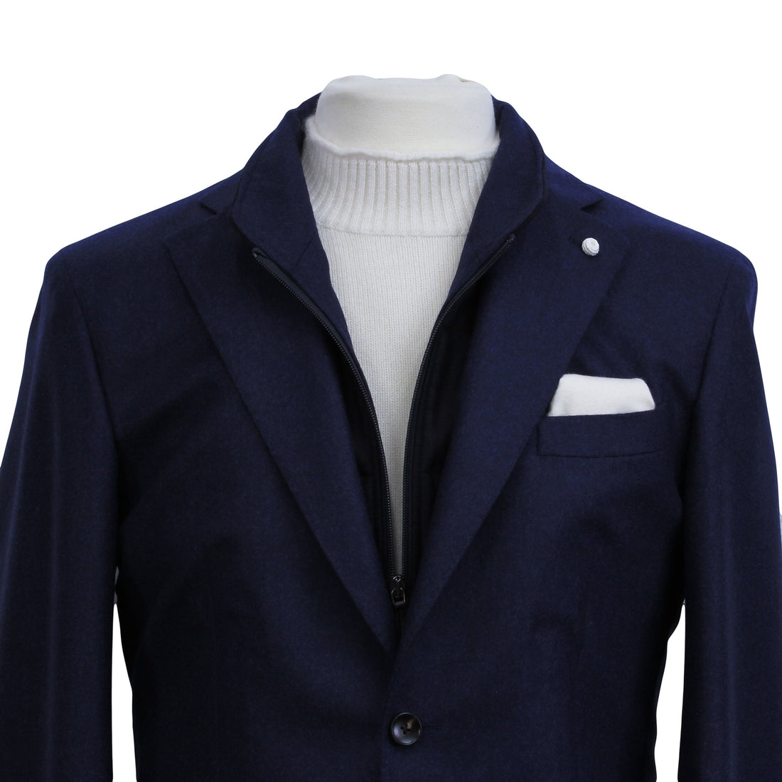 Royal Blue Solid Wool Hybrid Sport Jacket with Bib - Luigi Bianchi - Boutique Jacques Last Call
