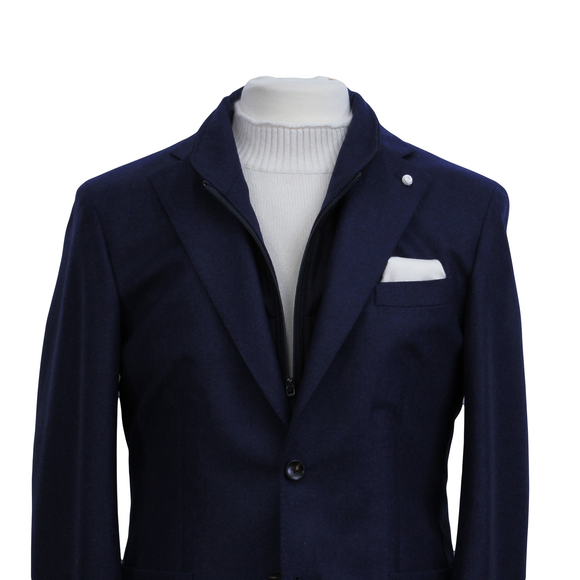 Royal Blue Solid Wool Hybrid Sport Jacket with Bib - Luigi Bianchi - Boutique Jacques Last Call