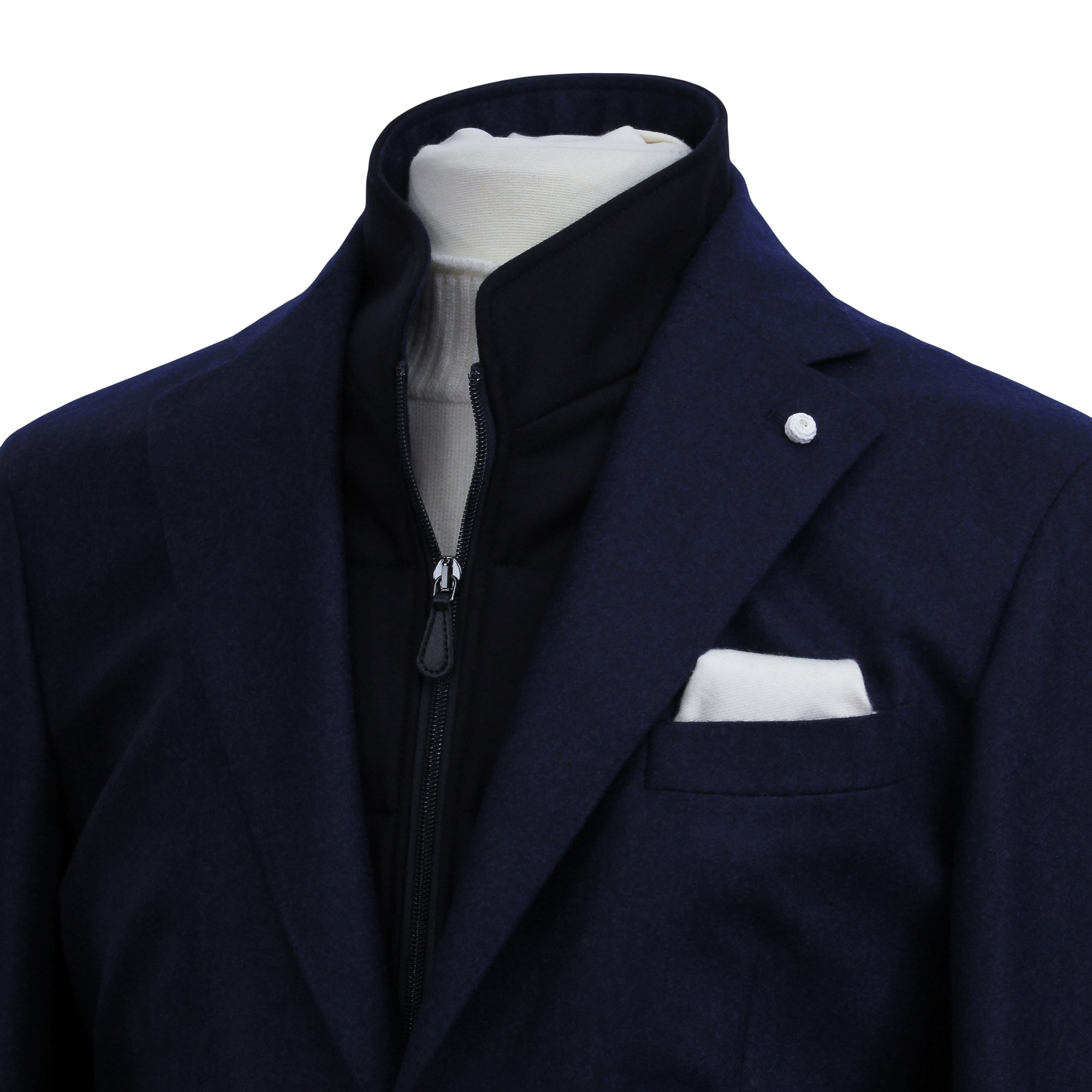 Royal Blue Solid Wool Hybrid Sport Jacket with Bib - Luigi Bianchi - Boutique Jacques Last Call