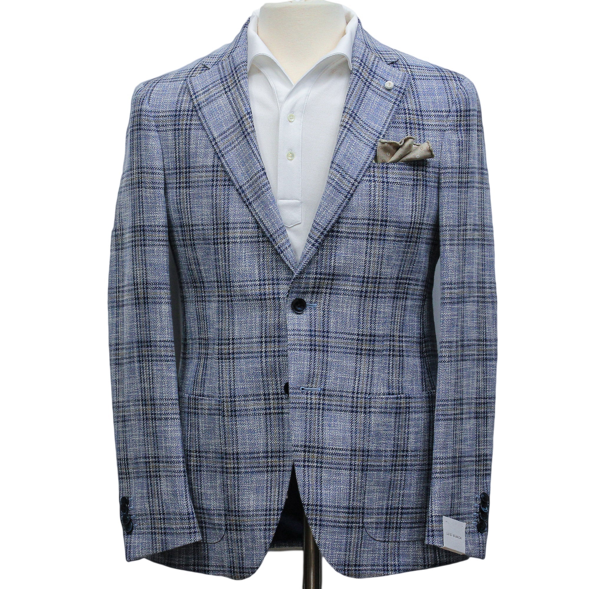 Light Blue Check Cotton-Wool Dream Fit Sport Jacket - Luigi Bianchi
