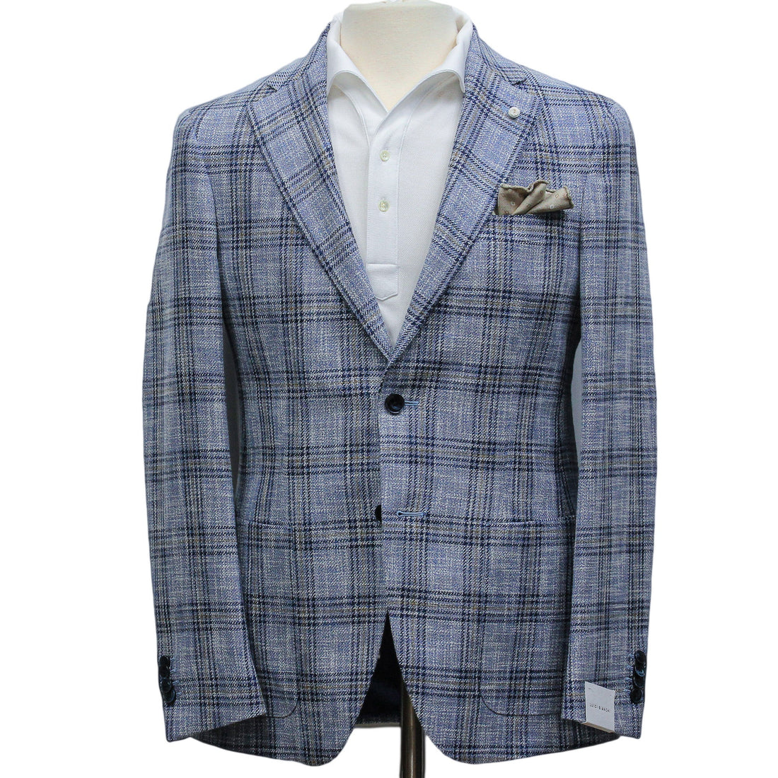 Light Blue Check Cotton-Wool Dream Fit Sport Jacket - Luigi Bianchi