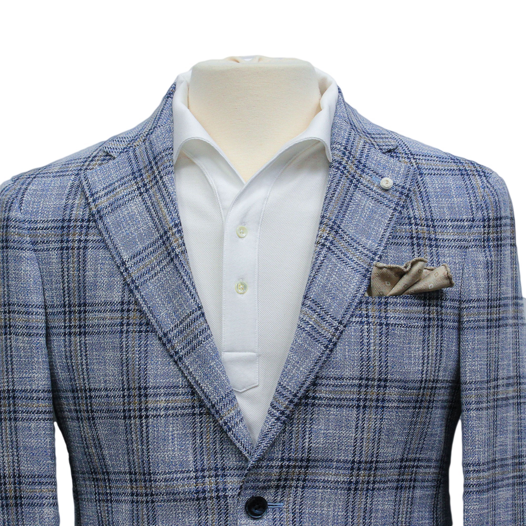Light Blue Check Cotton-Wool Dream Fit Sport Jacket - Luigi Bianchi