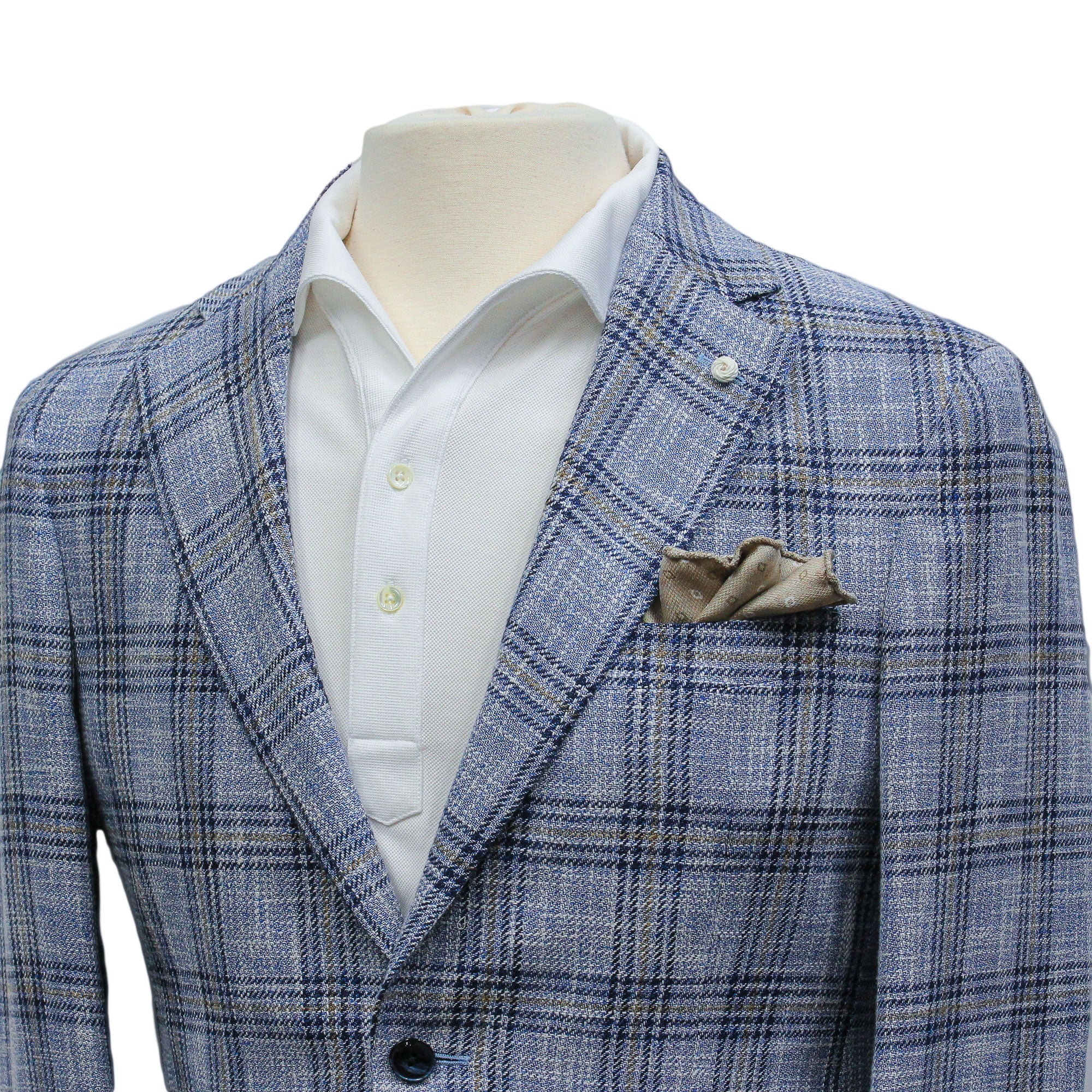 Light Blue Check Cotton-Wool Dream Fit Sport Jacket - Luigi Bianchi