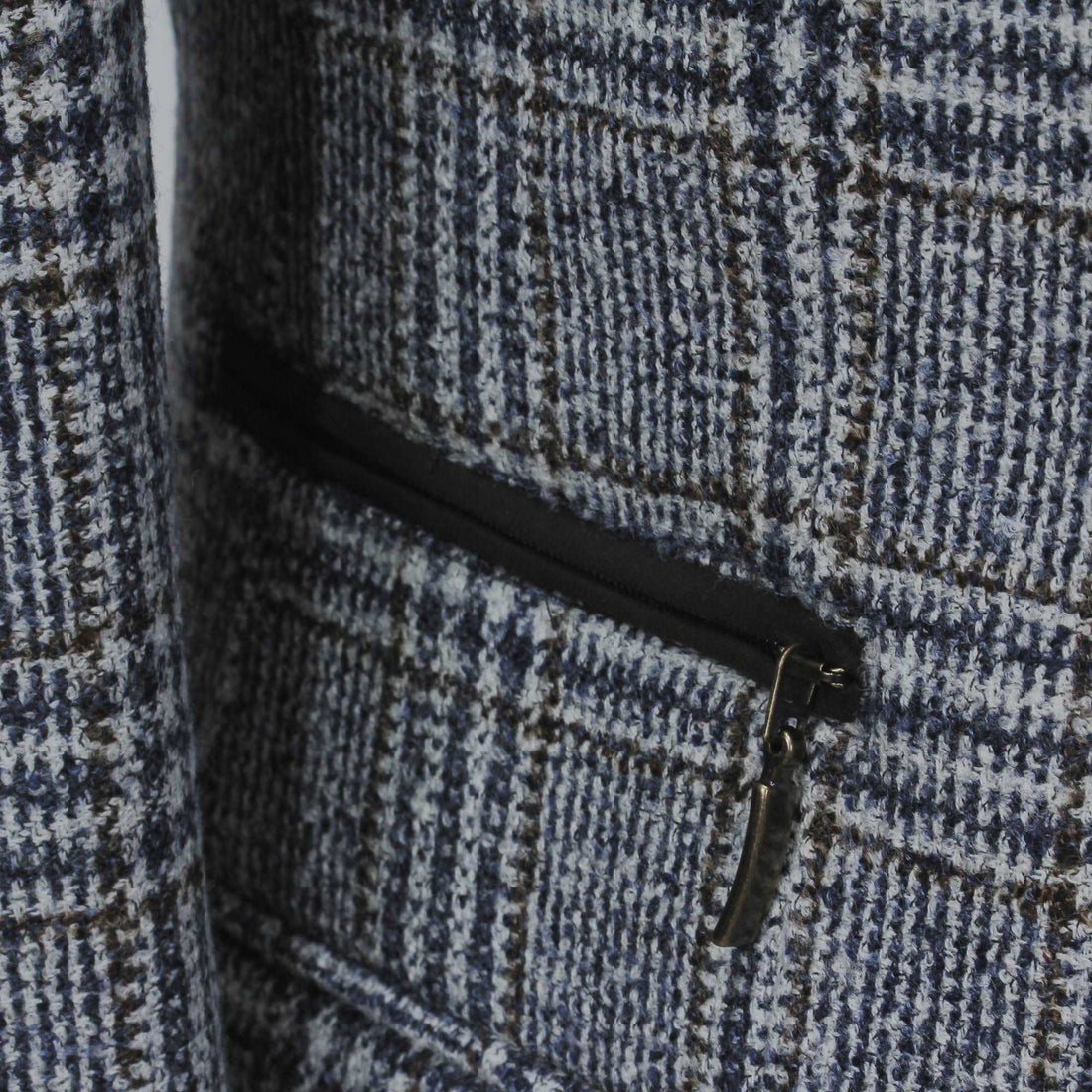 Blue & Brown Prince-of-Wales Wool Hybrid Sport Jacket with Bib - Luigi Bianchi