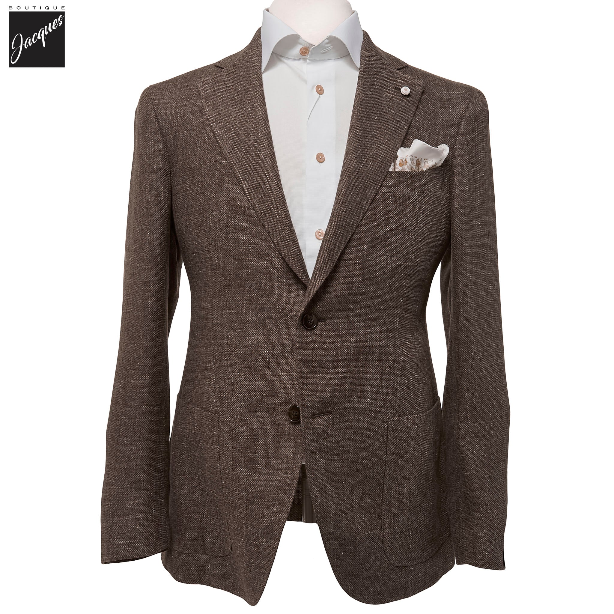 Brown Solid Drago Linen-Wool Dream Fit Sport Jacket - Luigi Bianchi - Boutique Jacques International