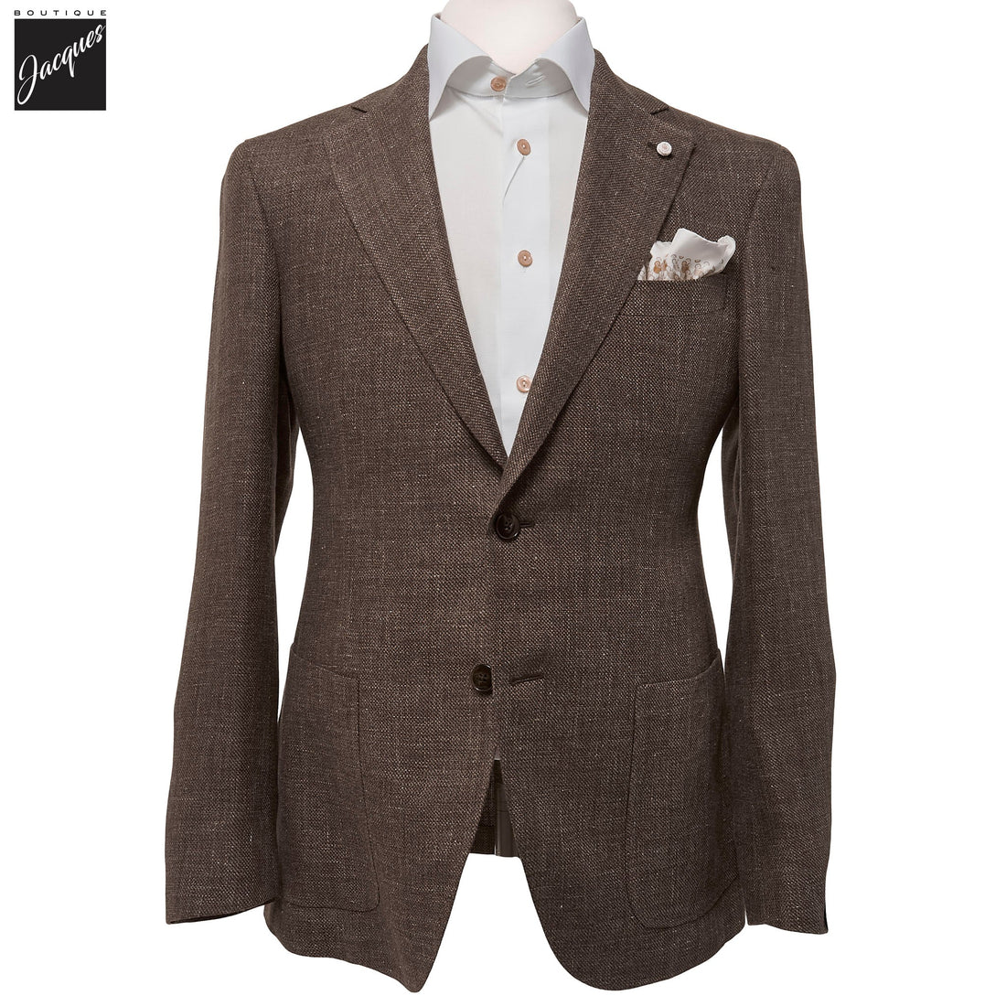 Brown Solid Drago Linen-Wool Dream Fit Sport Jacket - Luigi Bianchi - Boutique Jacques International