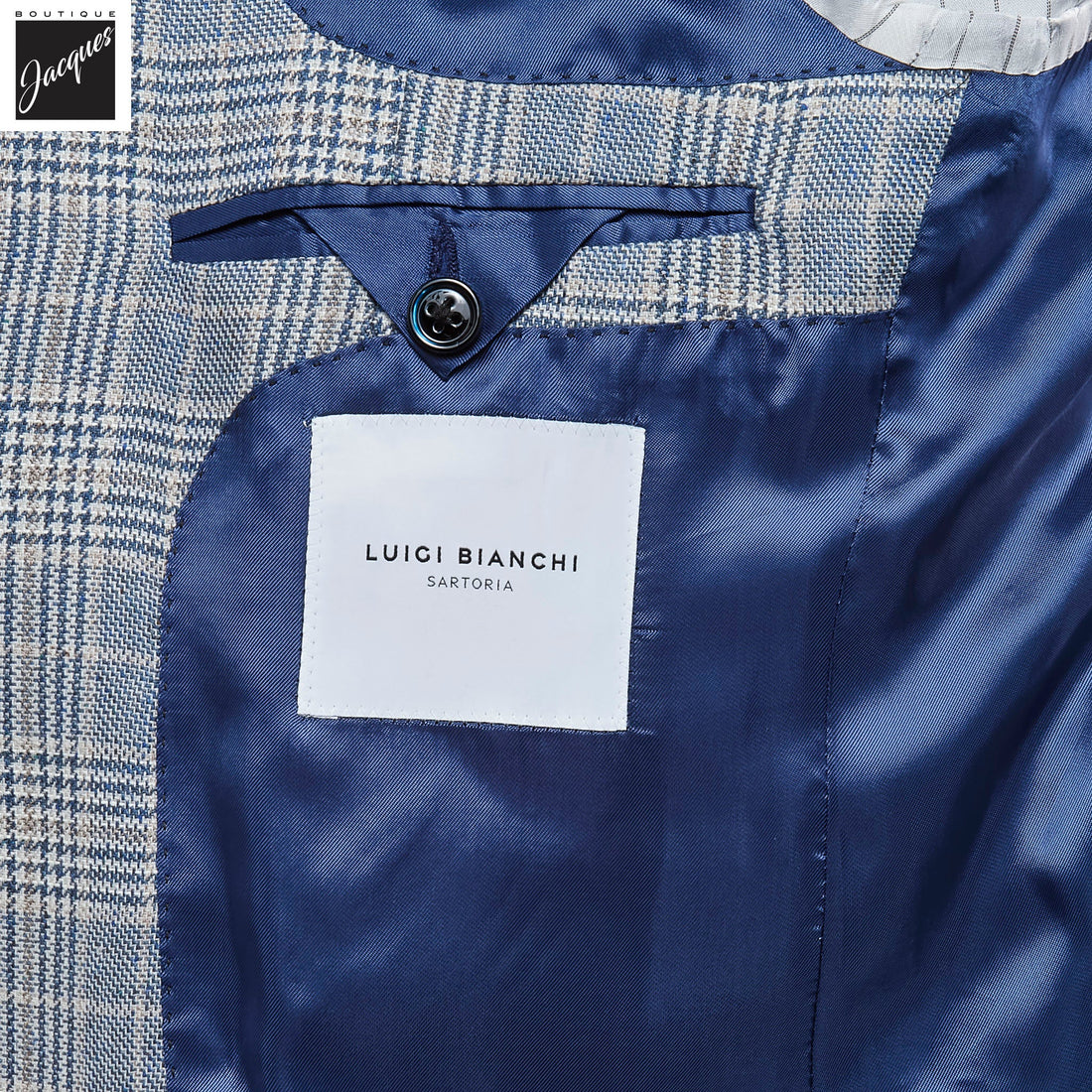 Blue & Beige Prince-of-Wales Silk-Wool Dream Fit Sport Jacket - Luigi Bianchi - Boutique Jacques International