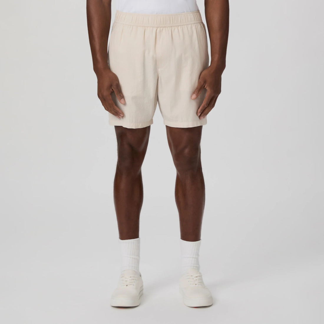 Atlantic Fog (Beige) Cotton-Stretch Seersucker Teague Shorts - PAIGE
