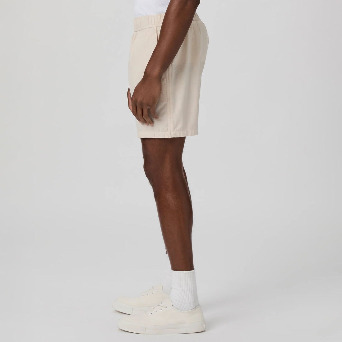 Atlantic Fog (Beige) Cotton-Stretch Seersucker Teague Shorts - PAIGE