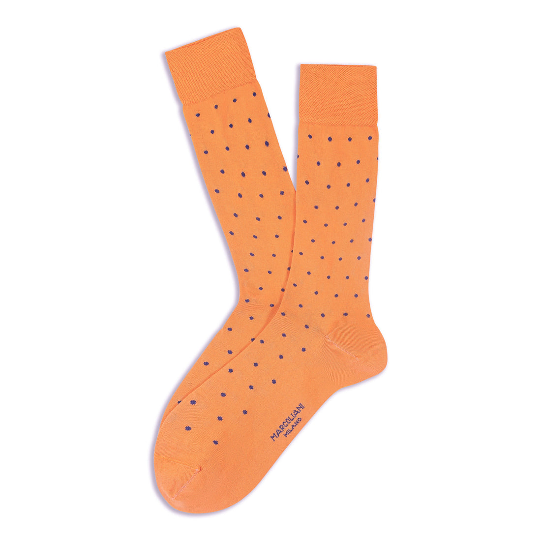 Salmon (Orange) Polka Dot Pima Cotton Mid-Calf Socks - Marcoliani
