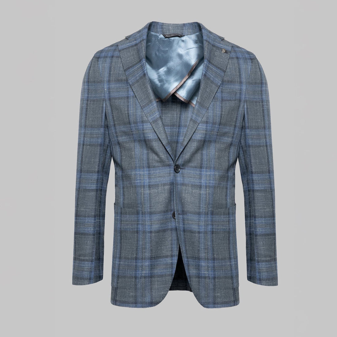 Grey and Blue Plaid Hampton Contemporary Fit Knit Wool/Silk/Linen Loro Piana Blazer - Jack Victor - Boutique Jacques International