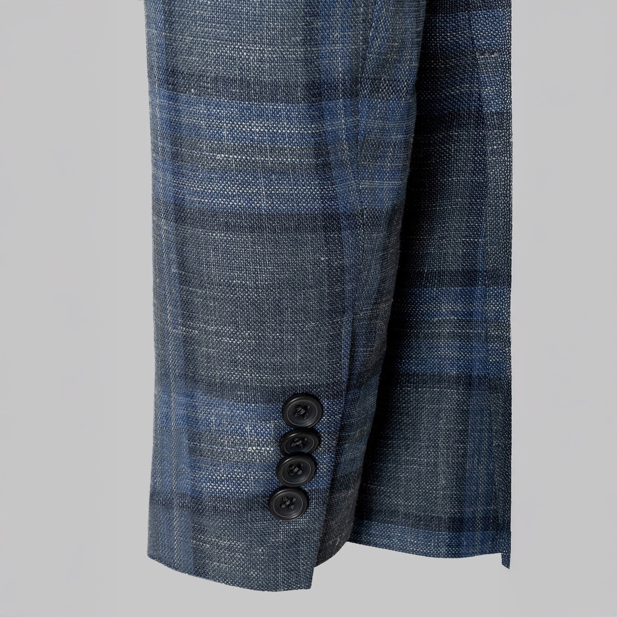 Grey and Blue Plaid Hampton Contemporary Fit Knit Wool/Silk/Linen Loro Piana Blazer - Jack Victor - Boutique Jacques International