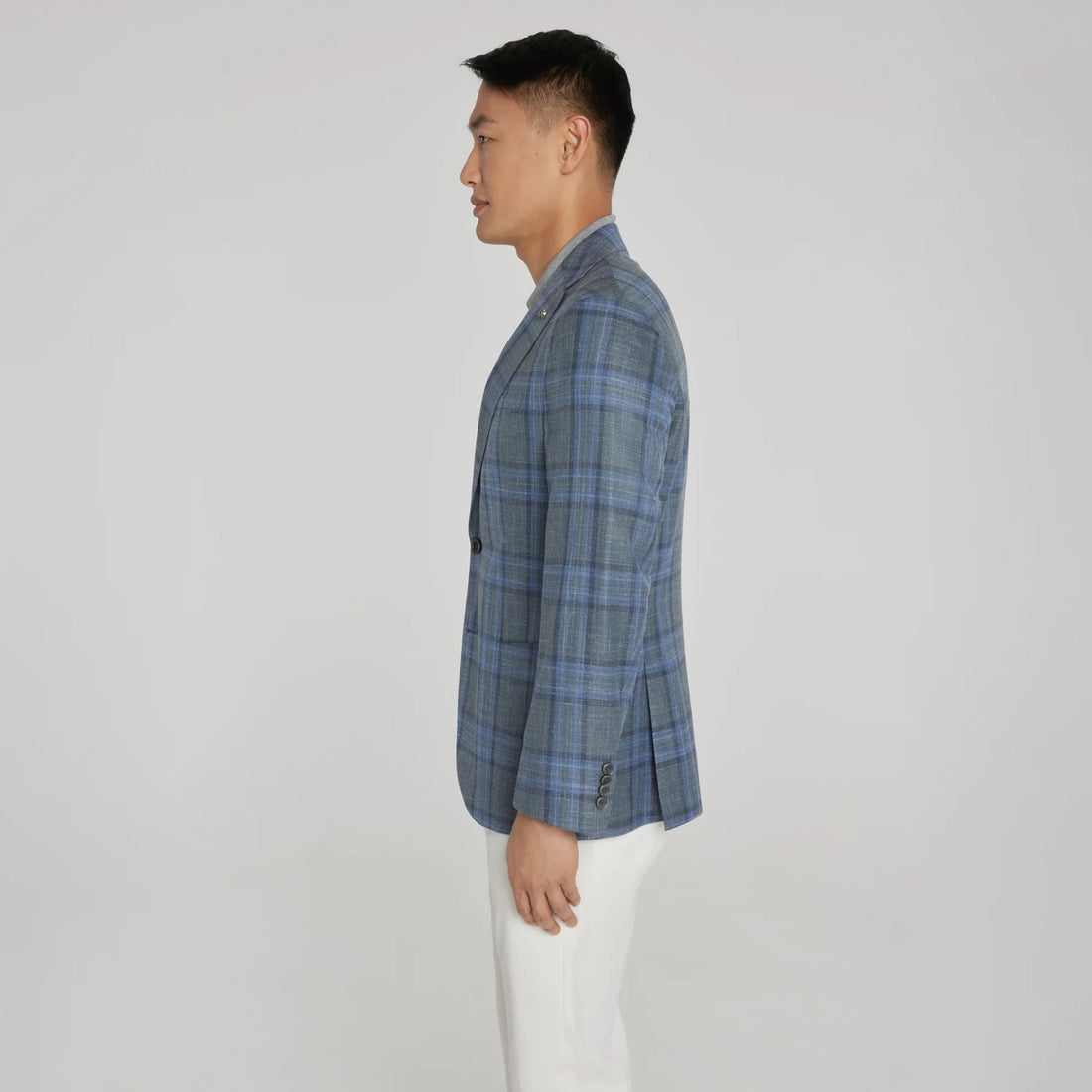 Grey and Blue Plaid Hampton Contemporary Fit Knit Wool/Silk/Linen Loro Piana Blazer - Jack Victor - Boutique Jacques International