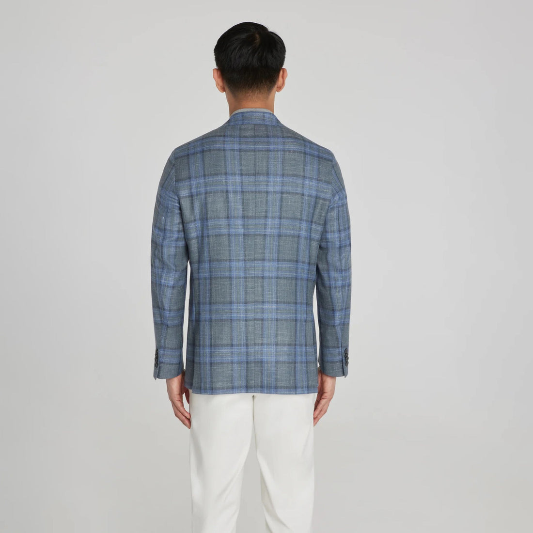 Grey and Blue Plaid Hampton Contemporary Fit Knit Wool/Silk/Linen Loro Piana Blazer - Jack Victor - Boutique Jacques International