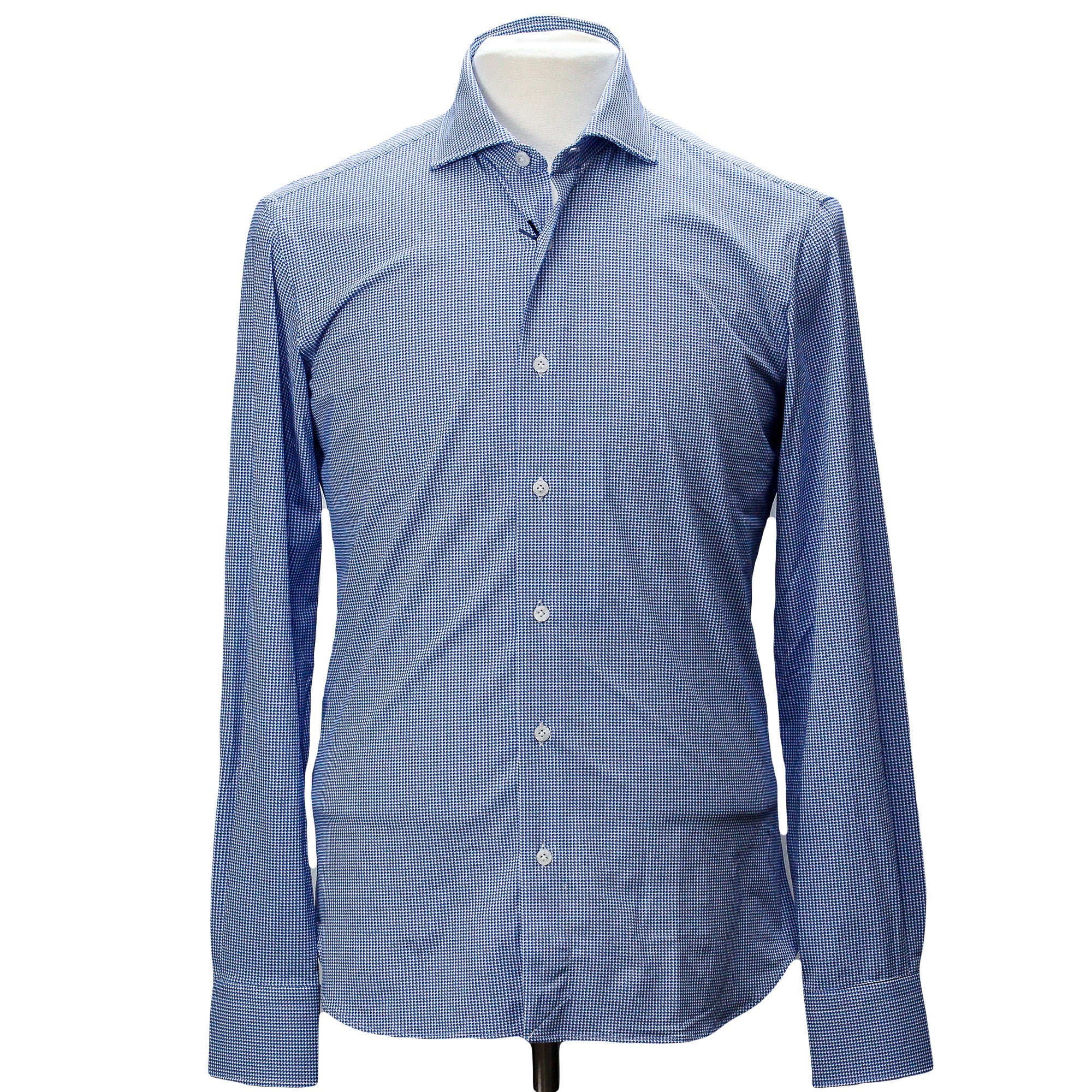 Mid Blue Micro Pattern Casual Slim Fit Woven Stretch Shirt - Orian - Boutique Jacques Last Call