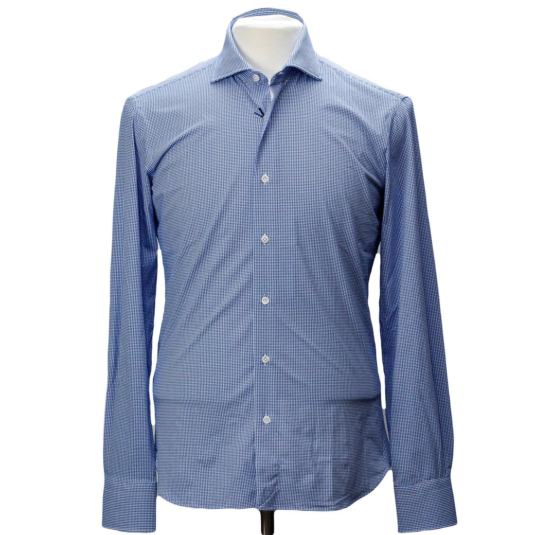 Mid Blue Micro Pattern Casual Slim Fit Woven Stretch Shirt - Orian - Boutique Jacques Last Call