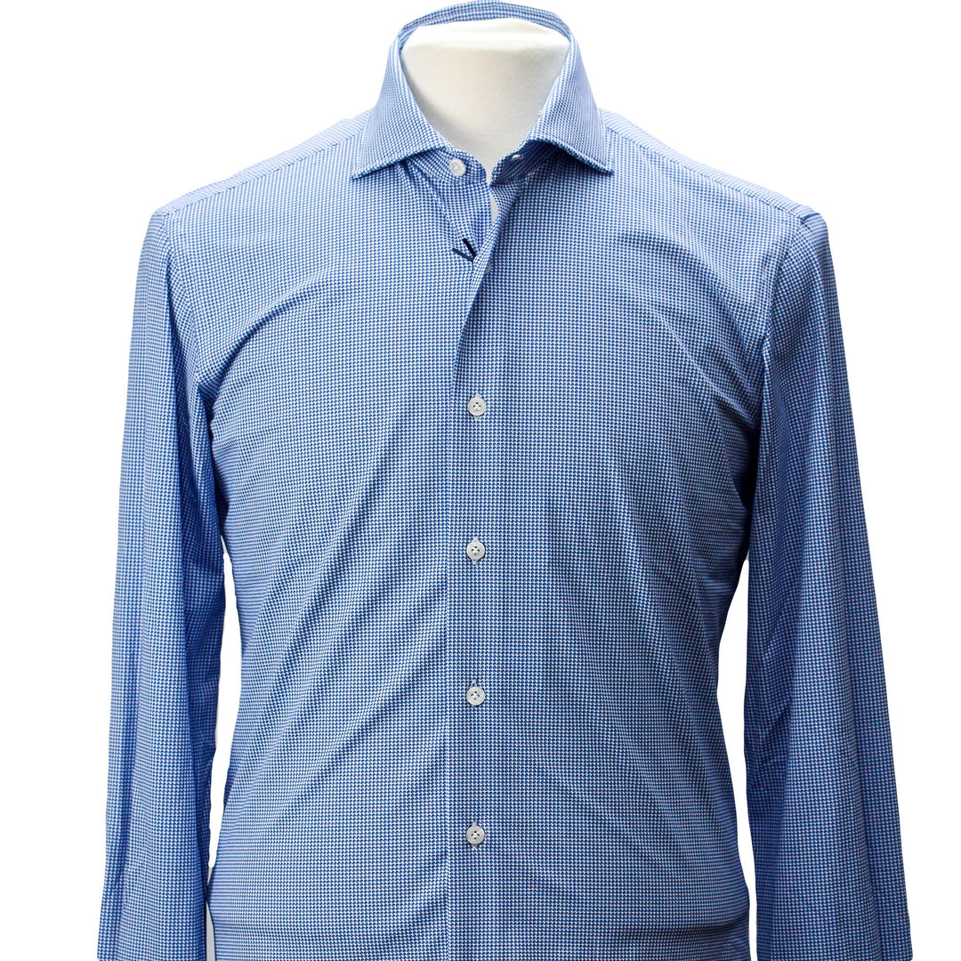 Mid Blue Micro Pattern Casual Slim Fit Woven Stretch Shirt - Orian - Boutique Jacques Last Call