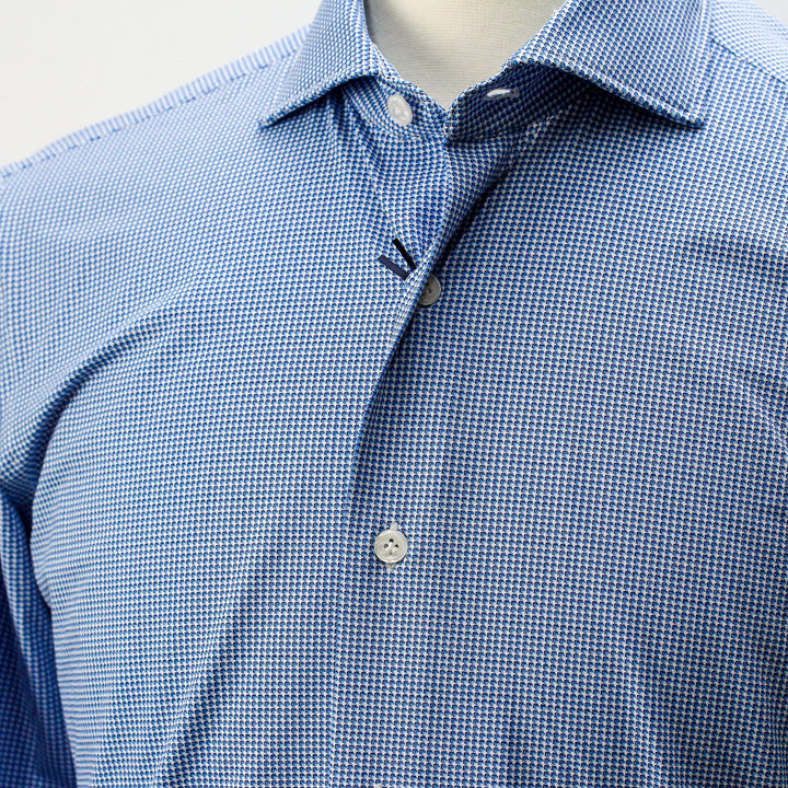 Mid Blue Micro Pattern Casual Slim Fit Woven Stretch Shirt - Orian - Boutique Jacques Last Call