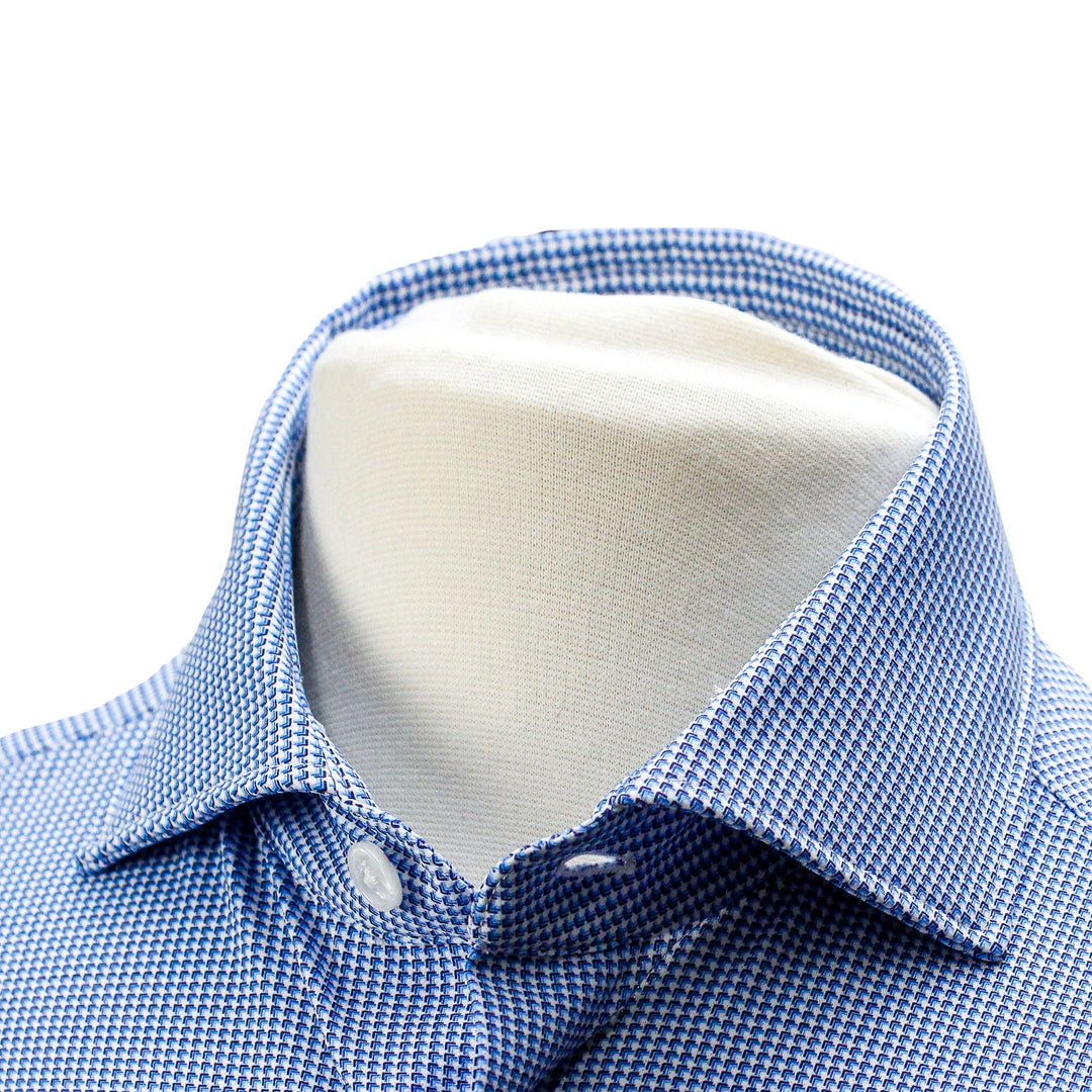 Mid Blue Micro Pattern Casual Slim Fit Woven Stretch Shirt - Orian - Boutique Jacques Last Call