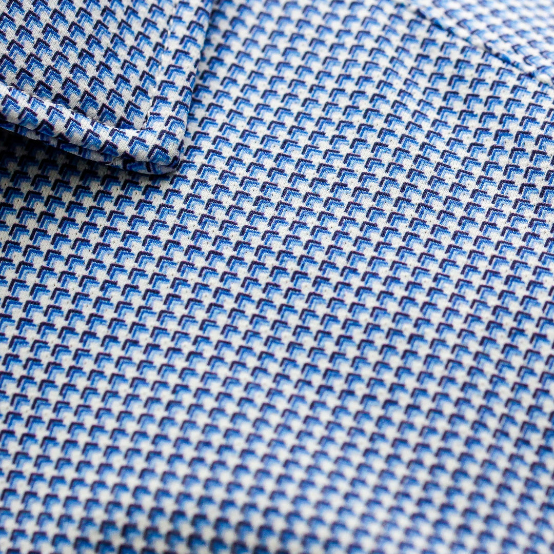 Mid Blue Micro Pattern Casual Slim Fit Woven Stretch Shirt - Orian - Boutique Jacques Last Call