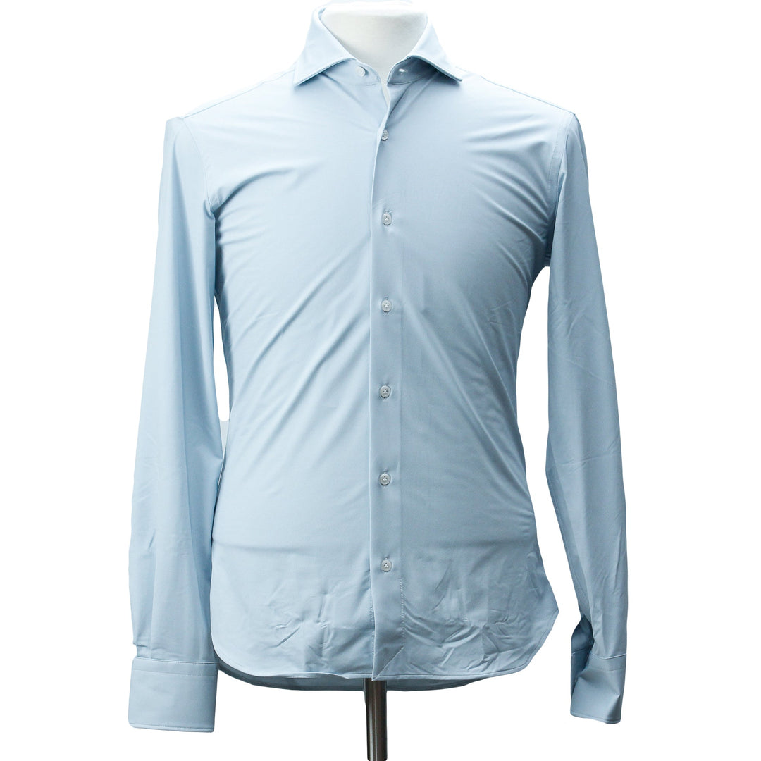 Light Blue Woven Jersey Stretch Slim Fit Shirt - Orian - Boutique Jacques Last Call