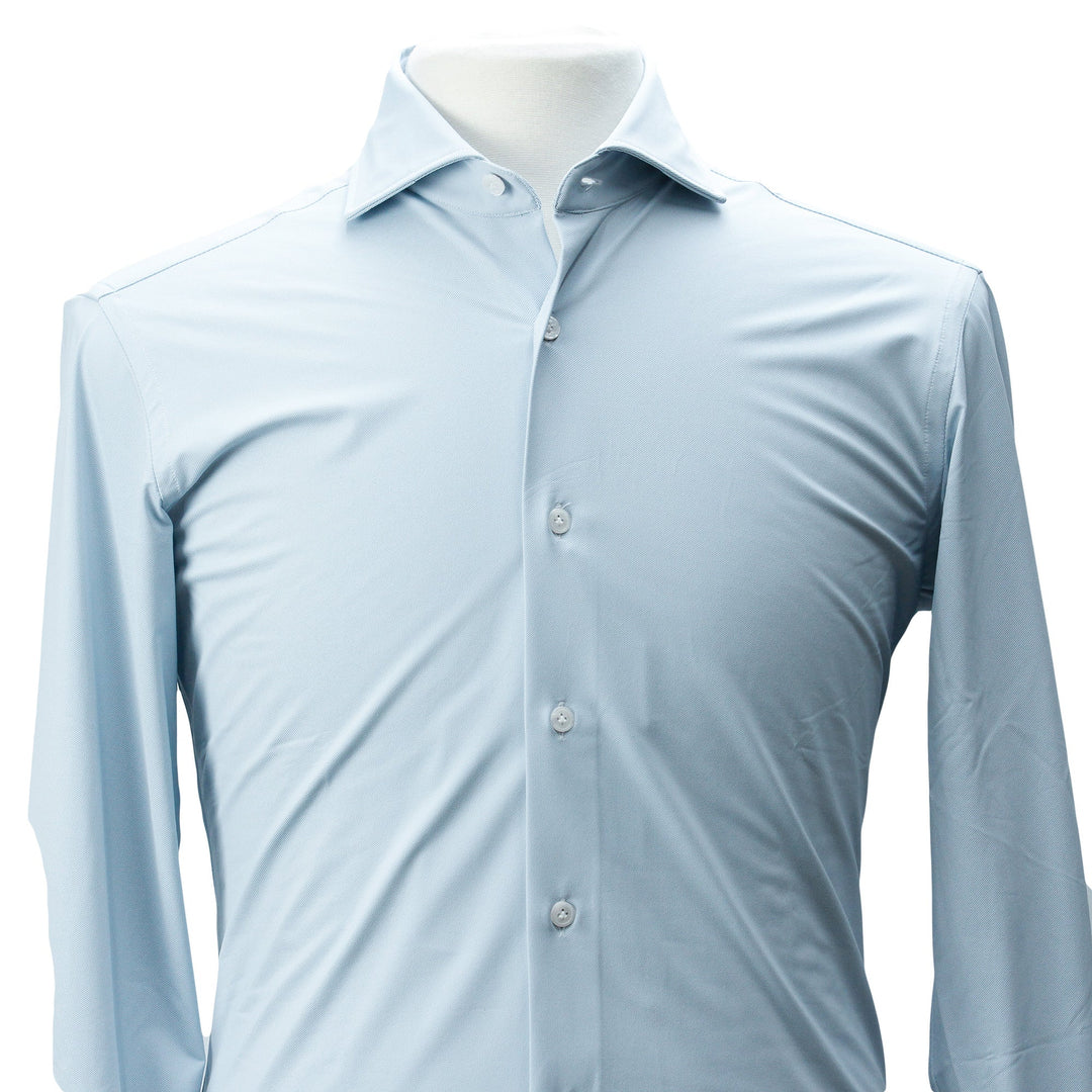 Light Blue Woven Jersey Stretch Slim Fit Shirt - Orian - Boutique Jacques Last Call