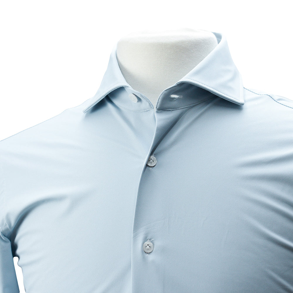 Light Blue Woven Jersey Stretch Slim Fit Shirt - Orian - Boutique Jacques Last Call