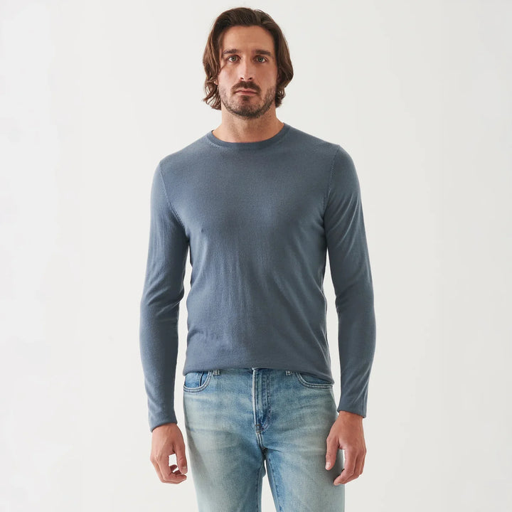 Blue Gray Extra-Fine Merino Crew Neck Sweater - Patrick Assaraf - Boutique Jacques Last Call
