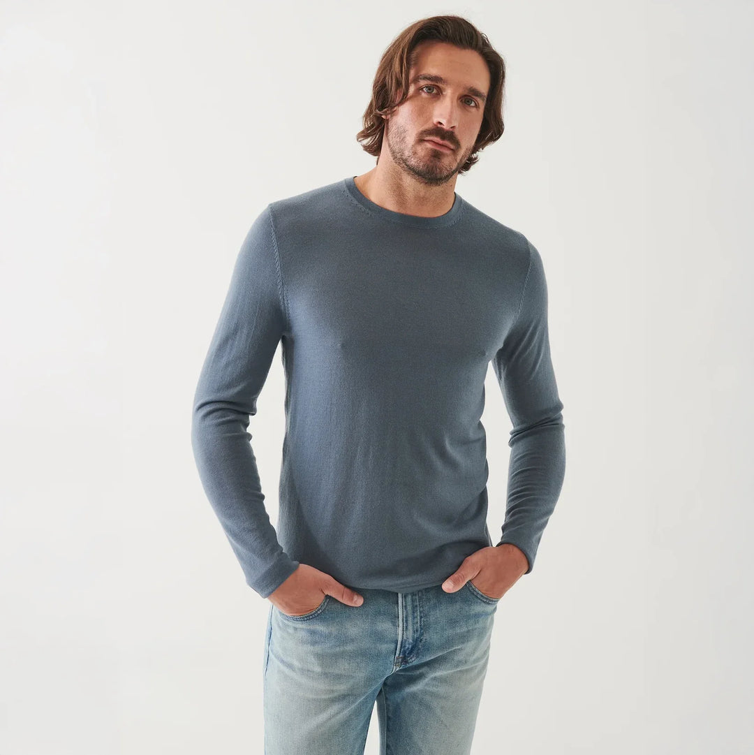 Blue Gray Extra-Fine Merino Crew Neck Sweater - Patrick Assaraf - Boutique Jacques Last Call