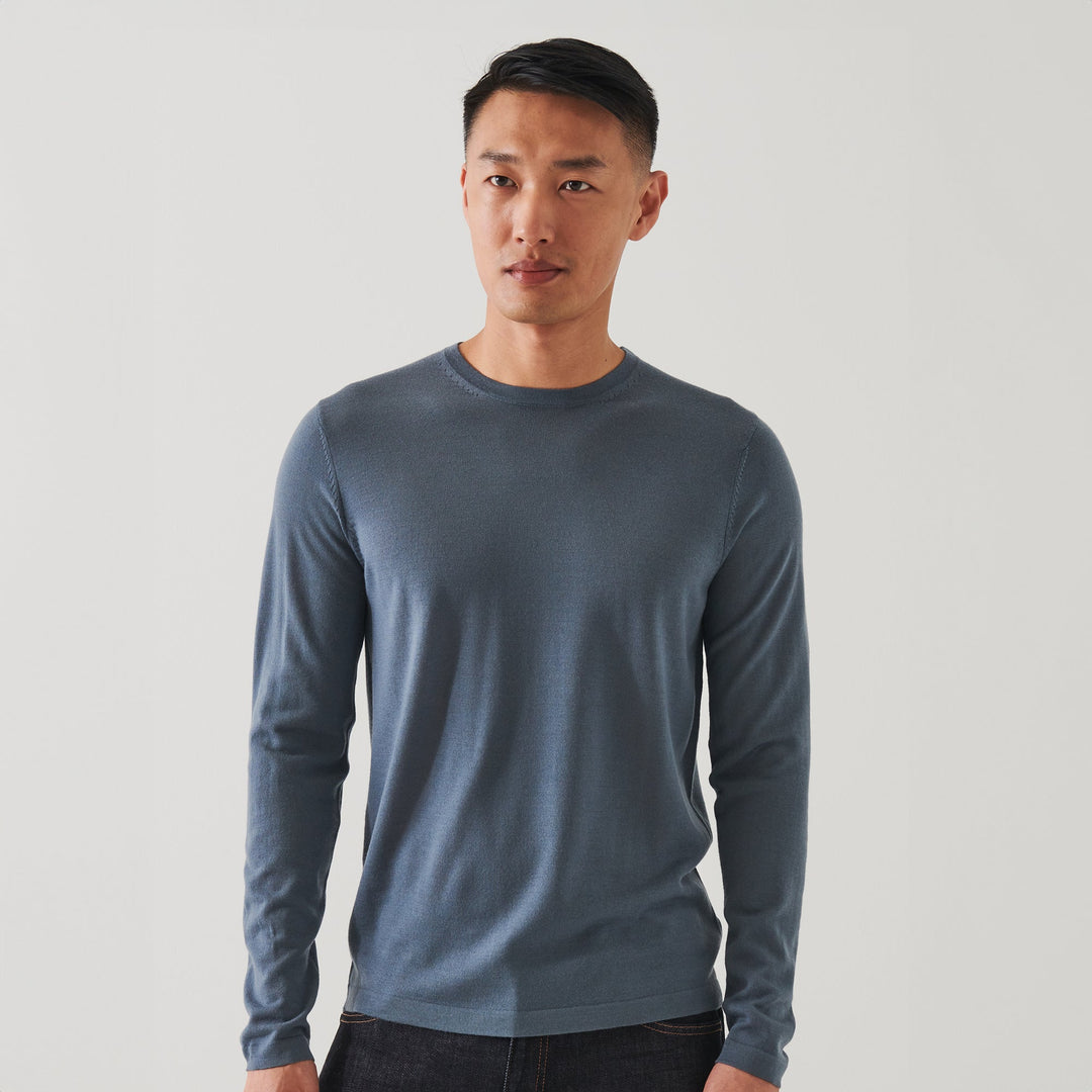 Blue Gray Extra-Fine Merino Crew Neck Sweater - Patrick Assaraf - Boutique Jacques Last Call