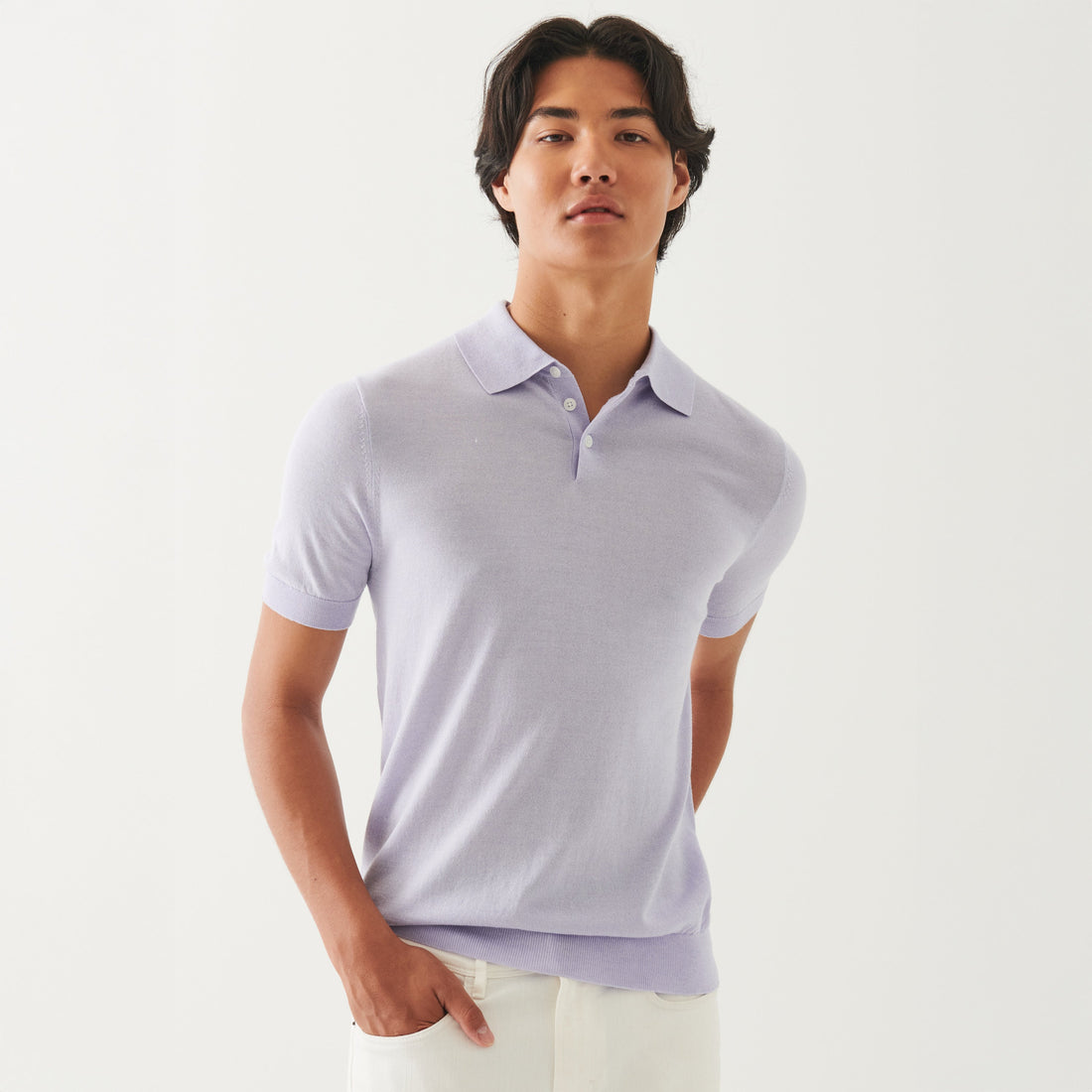 Lavender Cupro-Merino Knit Polo Shirt - Patrick Assaraf