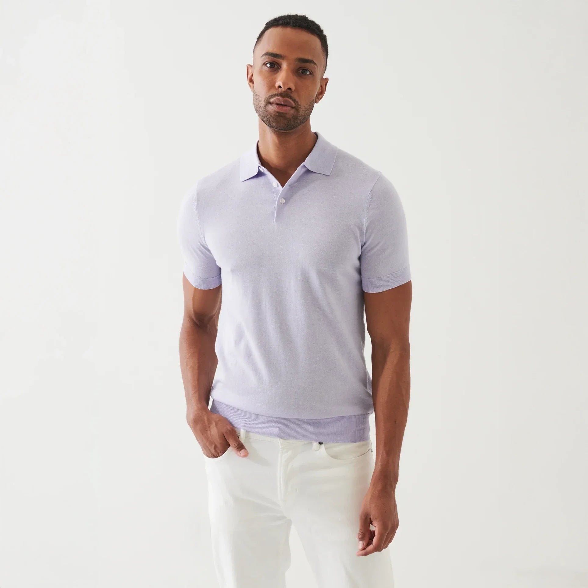 Lavender Cupro-Merino Knit Polo Shirt - Patrick Assaraf