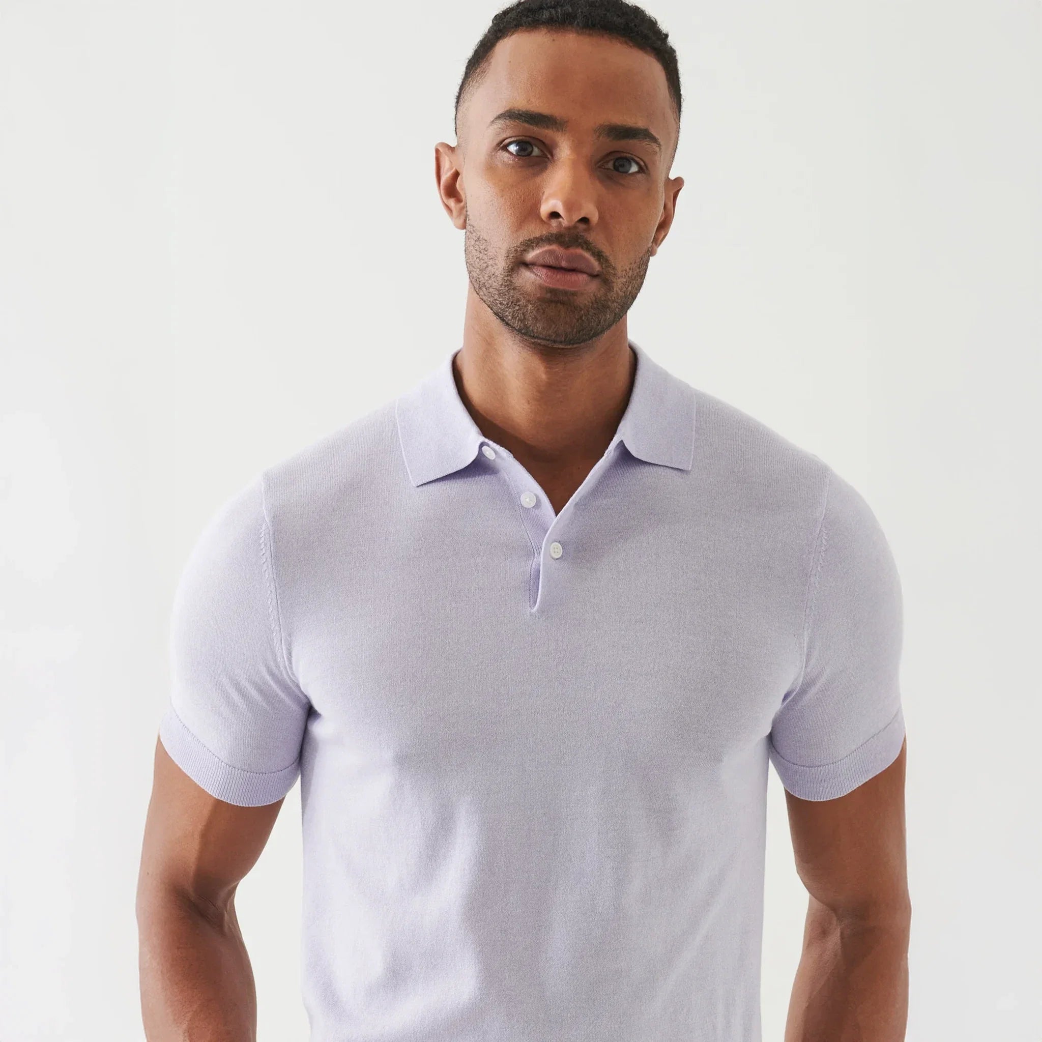 Lavender Cupro-Merino Knit Polo Shirt - Patrick Assaraf