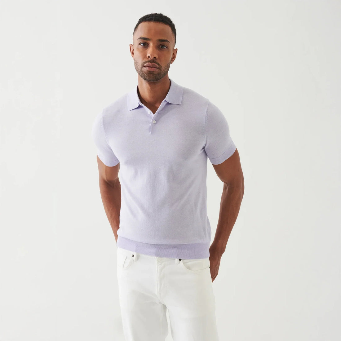 Lavender Cupro-Merino Knit Polo Shirt - Patrick Assaraf