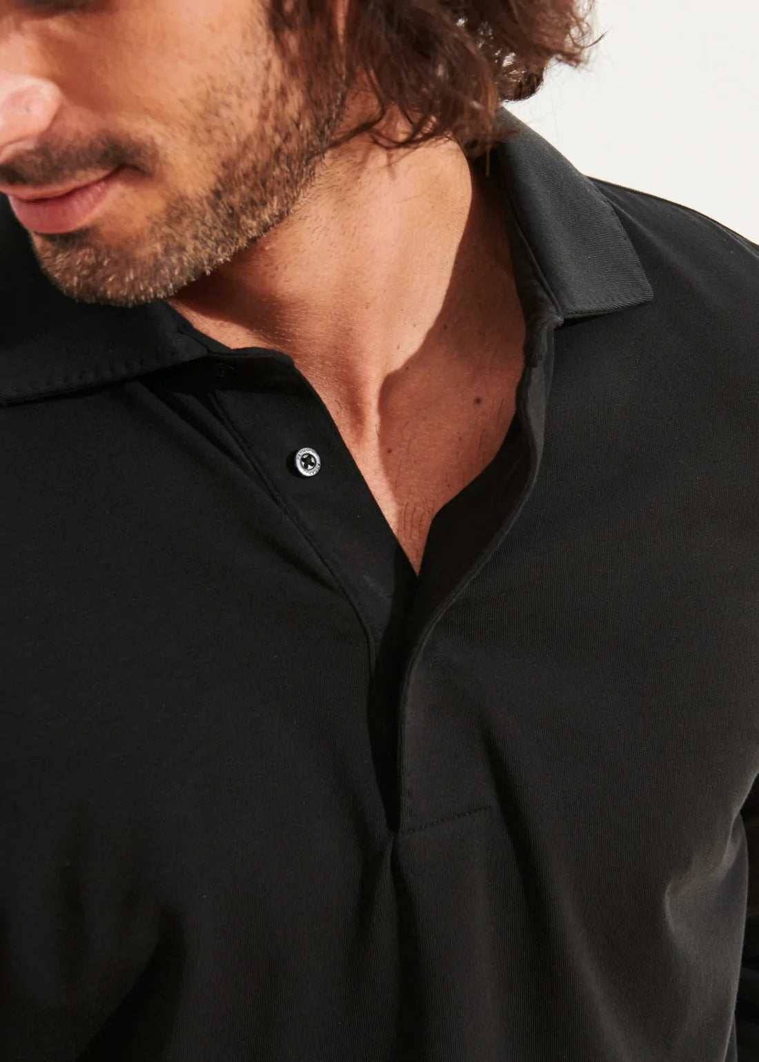 Black Long Sleeve Pima Polo - Patrick Assaraf - Boutique Jacques International