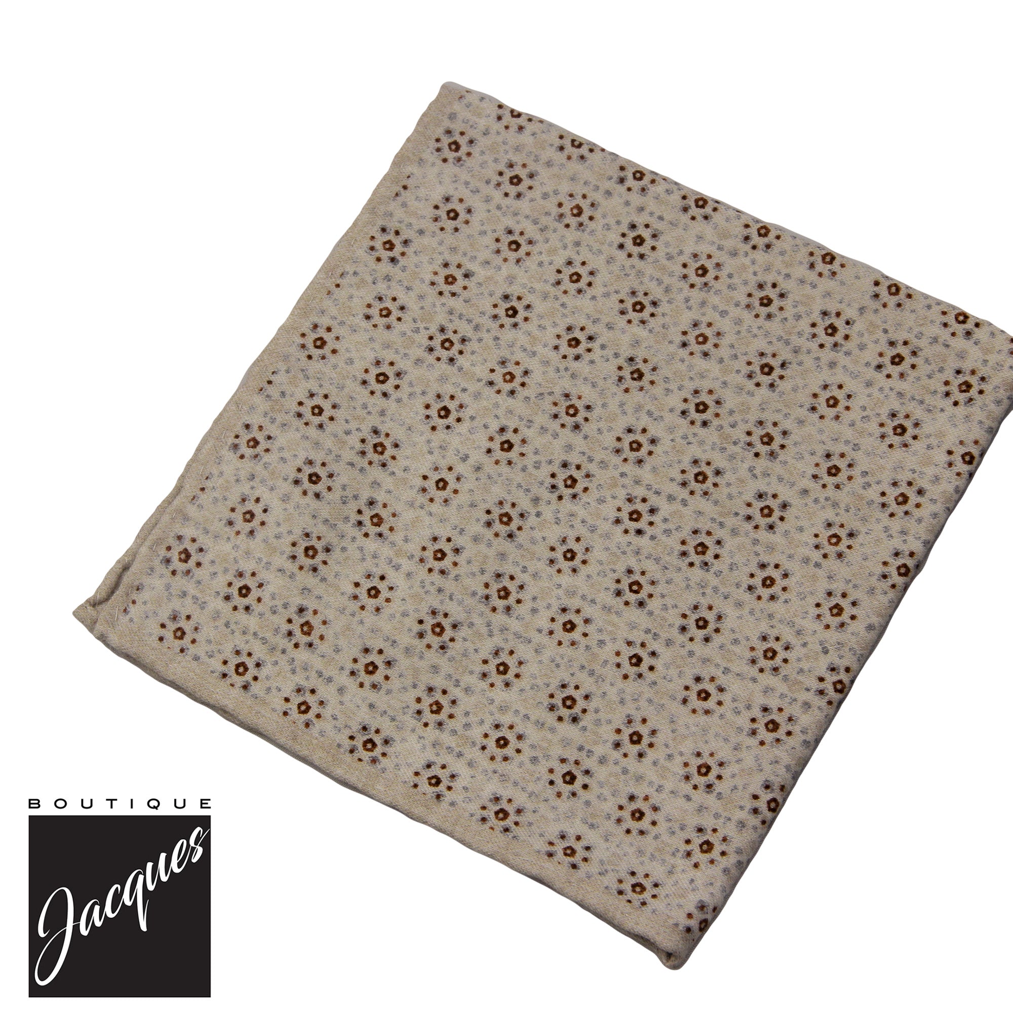 Oatmeal & Gray Medallion Wool-Cotton Hankie - Paolo Albizzati